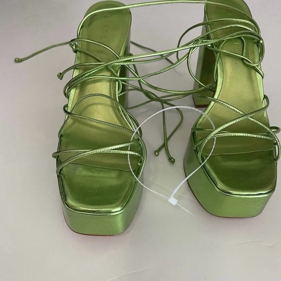 Gianni Bini Ankle Wrap Leather Strappy Metallic Green Women’s Platform Sandals - Picture 10 of 12